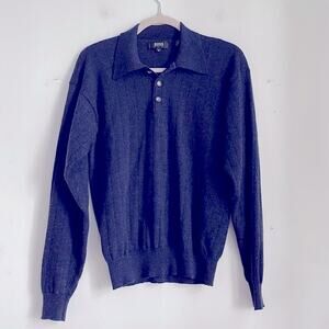 Hugo Boss merino wool ribbed 1/4 button down collared knit banded sweater sz M